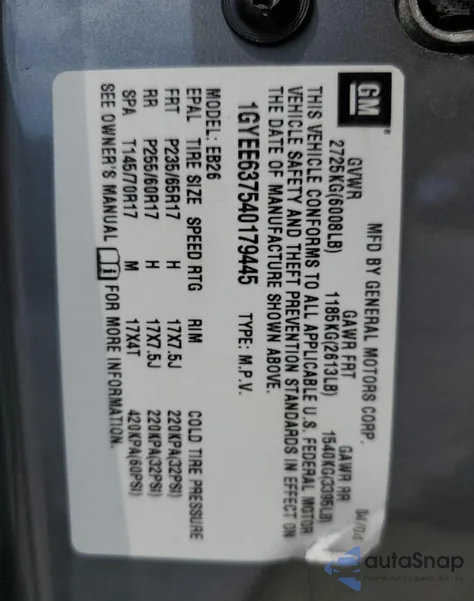 2004 Cadillac Srx from USA, damaged, VIN 1GYEE637540179445